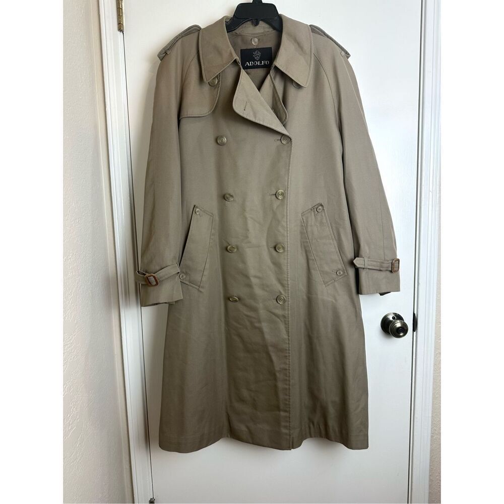 Adolfo vintage men's tan trench coat size 48 wool and cottom